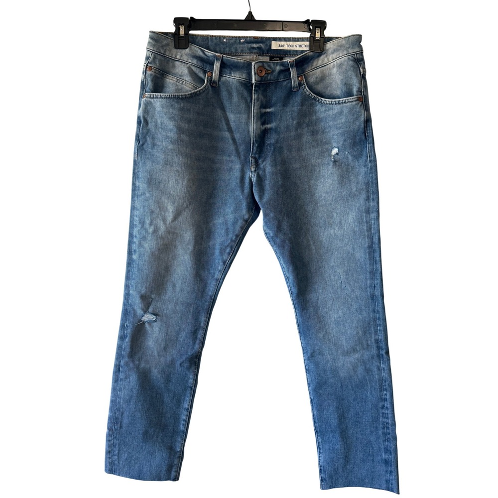 &Denim Skinny Jeans 36x27 Blue 360 Tech Stretch‎ Low Waist Distressed